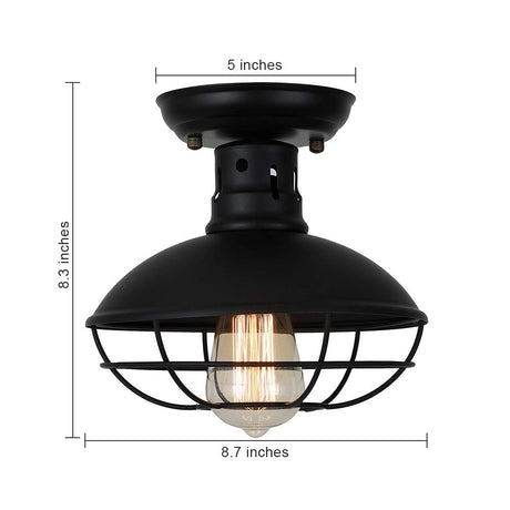 Farmhouse Flush Mount Ceiling Light - Easric Industrial Ceiling Light Fixture Rustic Black Metal Cage Close to Ceiling Lamp E26 Base for Hallway Foyer Kitchen Porch FRIDEKO HOME