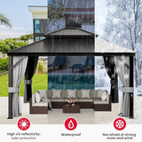 PAMAPIC 12'x14' Hardtop Gazebo, Double Roof Canopy with Netting and Curtains,2-Tier Hardtop Gazebo with Galvanized Iron Aluminum Frame, GardenTent for Backyard, Parties, Garden, Black Pamapic