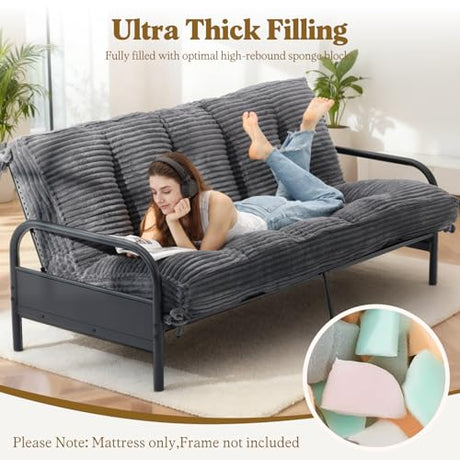 NLDD 10" Futon Mattress Queen Size, Ultra Thick Futons Sofa Couch Bed Sleeper Sofa Bed, Versatile Floor Futons Japanese Floor Mattress for Adults, Grey (Frame Not Included) NLDD