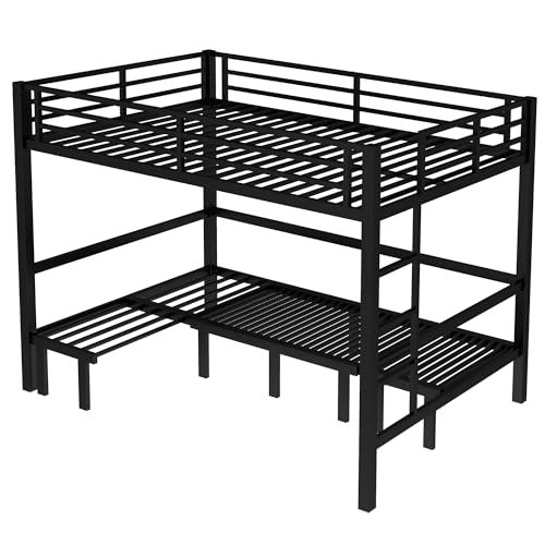 Harper & Bright Designs Queen Bunk Bed with Couch, Minimalist Bunk Bed with Sofa, Lower Bed Can Be Pulled Out in Three Sections, Black Harper & Bright Designs