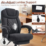 600LBS Big and Tall Office Chair for Heavy People,Large Reclining Executive Office Chairs with Foot Rest&Air-Adjust Lumbar Support,Fabric Ergonomic High Back Computer Chair, Black BIGGARSIT
