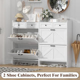 Thacuok Shoe Cabinet with 2 Flip Drawers & 2 Storage Drawers, Rustic Farmhouse Narrow Shoe Organizer Cabinet, Slim Shoe Rack Cabinet, Shoe Storage Cabinet for Entryway, Hallway, Front Door Thacuok
