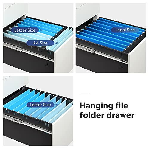 DEVAISE 3-Drawer Mobile File Cabinet with Smart Lock, Pre-Assembled Steel Pedestal Under Desk, White DEVAISE