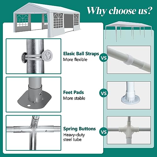 GARTOO 20' x 20' Canopy Party Tent & Carport - Heavy Duty Outdoor Wedding Gazebo with 4 Sand Bags, Event Shelter Canopy for Outdoor Event, Wedding, Birthday Party GARTOO