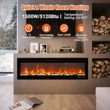 60" Smart WiFi Electric Fireplace, Smart Electric Fireplace,750/1500W Infrared Heater,Recessed/Wall Mount Linear Fireplace with Adjustable Flame & Remote PeacefulHues