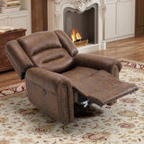 Bonzy Home Power Recliner Chair, Soft Faux Leather Recliner Chair with Thickened Padding and USB&Type-C Charging Ports, Classic Heavy Duty Single Reclining Sofa for Living Room, Nut Brown