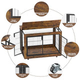 EasyCom Large Dog Crate Furniture, 41.33" Extra Large Dog Kennel Indoor with Top-Access Teasing/Feeding Door, Spacious Dog Crates for Large Dogs, Furniture-Style Dog Cage with Wheels Dog Crate Table EasyCom