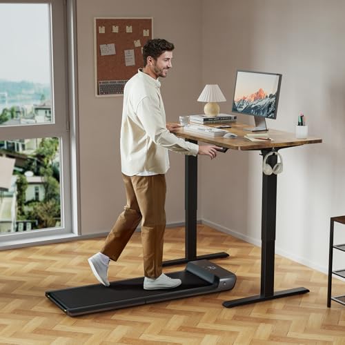 WALKINGDESK 48x24 Inches Height Adjustable Electric Standing Desk with 2 Hooks for Home Office, Ergonomic Sit Stand up Desk with Splice Board, Rustic Brown WALKINGDESK