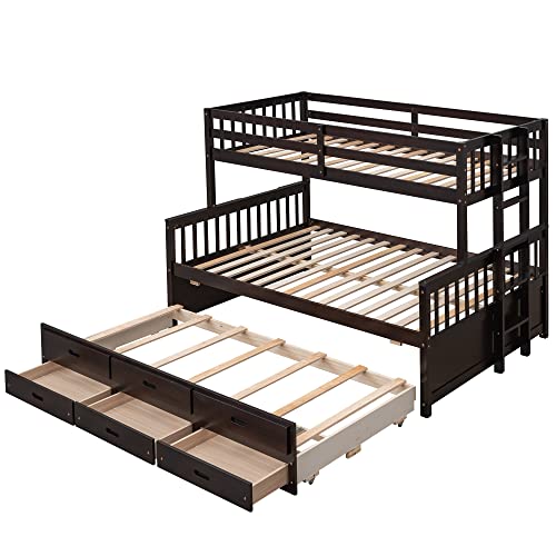 Harper & Bright Designs Espresso Twin Over Full Bunk Bed with Trundle and Storage Drawers - WoodArtSupply