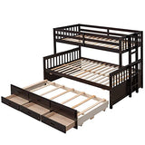 Harper & Bright Designs Espresso Twin Over Full Bunk Bed with Trundle and Storage Drawers Harper & Bright Designs