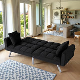 78" Modern Sofa Bed Futon,Convertible Sleeper Bed Couch with 4 Reclining Backrest,Comfy Velvet Cloud Sofa Loveseat for Living Room Bedroom Office (Black) Anwick