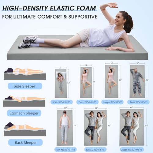 CYMULA Memory Foam Camping Mattress Pad,3 in Sleeping Pad for Camping,Non-Slip Bottom Floor Bed Floor Mattress for Adults,Portable Roll up Mattress Sleeping Mat for Car Travel,Guest Bed (Cot 72 * 24) CYMULA