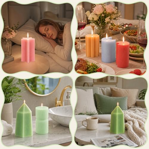 Defresit 13 Pcs Reusable Candle Molds for Candle Making, Cylinder Star Moon Cloud Cat Shapes, DIY Moldes para Velas, Silicone Mold Making Kit for Beginners, Soap & Resin Craft Kit, Mother’s Day Gift
