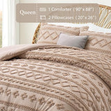 Oli Anderson Khaki Queen Comforter Set Tufted Bedding Set Queen 3 Pieces, Boho Shabby Chic Comforter with 2 Pillowcases (Khaki,Queen) Oli Anderson