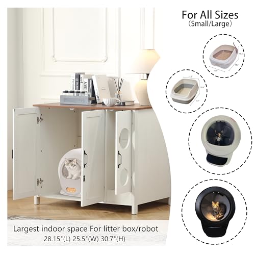 Cat Litter Robot Enclosure, Automatic Litter Box Enclosure for Litter Robot 3/4,Cat-Exclusive entrace for Dog Proof and Fun,Power Outlet for Litter Robot Cabinet,Litter Collector,Antique White FOREST GRAVITY