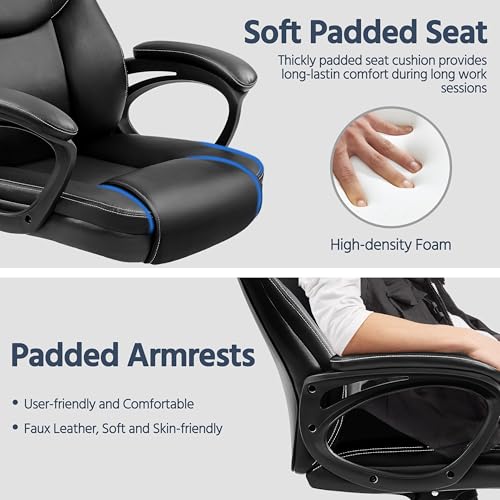 Yaheetech High Back Executive Office Chair Faux Leather Ergonomic Managerial Chair for Meeting,Large Seat,Sturdy Metal Base,Black Yaheetech