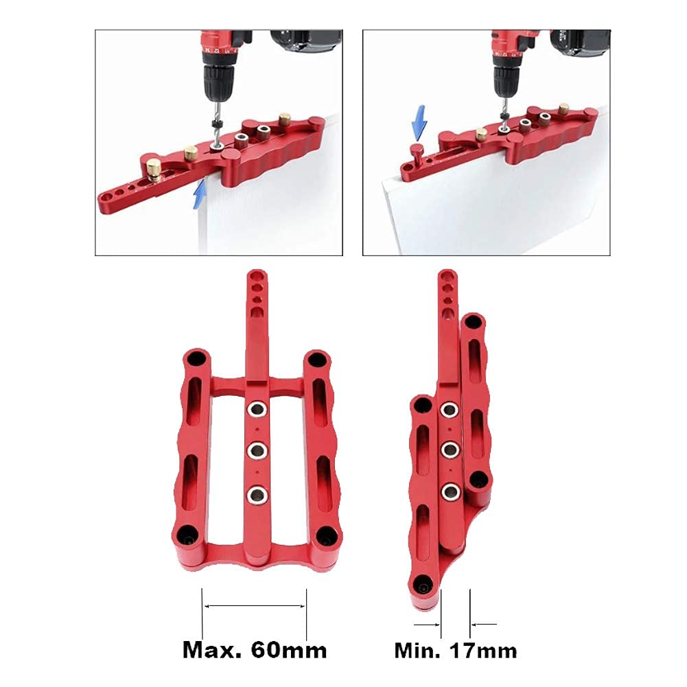 ANPTGHT Self Centering Doweling Jig Woodworking Joinery Hole Drill Guide with 1/4 5/16 3/8 Inch Positioner Locator Tool Red Wave Hardware Precise Punch Drilling Jig Kit ANPTGHT