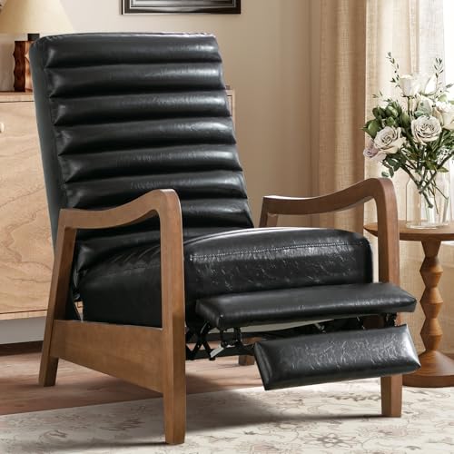 CANMOV Push Back Recliner Chair Set of 2, Faux Leather Pushback Reclining Chair with Padded Seat, Wingback Recliner Single Sofa Recliner for Living Room Apartment, Brown