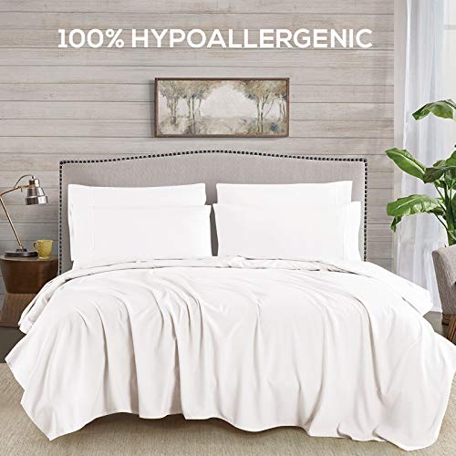 Mueller Ultratemp Full Size Bed Sheets Set, Super Soft 1800, 6 Piece Set, Deep Pocket up to 16", Transfers Heat, Breathes Better, Hypoallergenic, Wrinkle, White Mueller