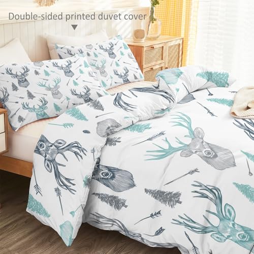 Double-Sided Printed Bedding with Minimalist Deer Modern - Ultra-Soft Microfiber Duvet Cover Set Single Durable Zipper Closure, Comfortable Quilt Cover for Bedroom Décor White Generic