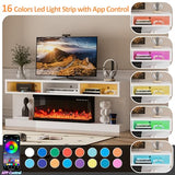 Spurgehom Fireplace TV Stand with 34" 3-Sided Electric Fireplace, Led Light Entertainment Center, TV Console with Storage, Media Console for TVs up to 80", TV Cabinet for Living Room (White) Spurgehom