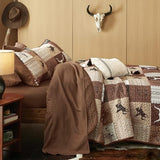 Wake In Cloud - Western Quilt Set, Southwestern Aztec Country Horse Cowboy Rustic Ranch Pattern Printed, Reversible Lightweight Bedspread Coverlet, 3 Pieces, Tan Brown, Queen/Full Size Wake In Cloud
