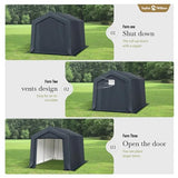 Sophia & William Outdoor Storage Shed Carport 8x12 ft Heavy Duty, Portable Garden Yard Car Port Shelter Storage Tent Garage with Roll Up Doors and Ventilation, Grey Sophia & William