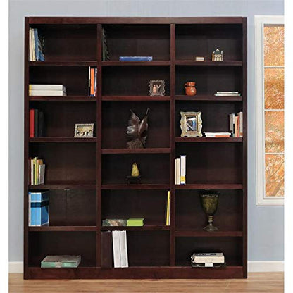 Bowery Hill 84" Traditional Triple Wide Wood Bookcase with Adjustable Shelves in Cherry Finish - WoodArtSupply