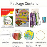 Zhenqing White Poodle Cross Stitch Kit with Lavender Bouquet, 11CT Printed 24x24cm, Beginner Embroidery Set with 20cm Hoop(70792)