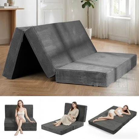Erament Folding Mattress Queen Size, Trifold Mattress 6 inch Foldable Futon Sofa Bed with Corduroy Cover, Memory Foam Mattress Topper with Carry Handle Erament