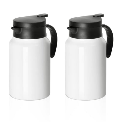 PYD Life Thermal Carafe Sublimation Blanks Coffee Pot 50 OZ White Large 1.5 Liter Stainless Steel Double Wall Vacuum Insulated Flask for Sublimation Oven Print 2 Pack