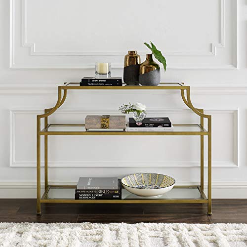 Crosley Furniture Aimee Sofa Console Table with Storage Shelves for Hall, Entryway, or Living Room, Gold and Glass Crosley Furniture