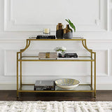 Crosley Furniture Aimee Sofa Console Table with Storage Shelves for Hall, Entryway, or Living Room, Gold and Glass Crosley Furniture