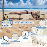 Ahsuname 3-in-1 Sun Tanning Chair with Face Holes, Folding Chaise Lounge Chairs, 5-Position Adjustable Lounge Chair Outdoor with 2 Side Pocket & Pillow, for Pool Beach, Patio, Camping, Beige