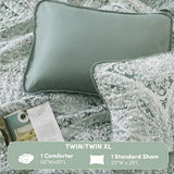 Comfort Spaces Boho Quilt Set Twin Reversible Vermicelli Quilting Twin Size Bed, All Season, Lightweight, Coverlet Winter Layer Bedding, Shams, Gloria, Twin/Twin XL Green 2 Piece Comfort Spaces