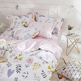 Girls Duvet Cover Queen Floral Bedding Sets White Pink Premium Cotton Colorful Pink Flower Aesthetic Bedding Cover Queen for Teens Women Reversible Comforter Cover Boho Branches Bedding Collection HighBuy