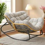Virplik Oversized Papasan Rocking Chair with Extra Thick Cushion, Rattan Wicker Egg Chair for Indoor & Outdoor Use – Cozy Swivel Lounge Chair for Patio, Living Room, Bedroom, or Porch, Grey