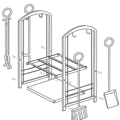 Amagabeli Firewood Rack Indoor 5 Pieces Fireplace Tools Set Fire Wood Holder with Tongs Poker Brush and Shovel Outdoor Log Rack Solid Wrought Iron Fireplace Set Kit Wood Stove Accessories Pew - WoodArtSupply