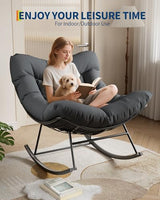 GarveeLife Outdoor Papasan Rocking Chair, Oversized Rocking Chair with Sturdy Metal Frame, Patio Egg Rocker for Balcony Backyard Porch Bedroom, Grey