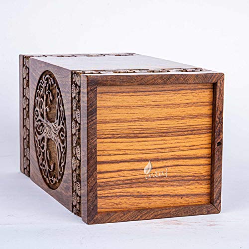 INTAJ Handmade Rosewood Urn for Human Ashes - Adult Tree of Life Wooden Urns Hand-Crafted - Celtic Funeral Cremation Urn for Dogs Engraved (Rosewood, INTAJ