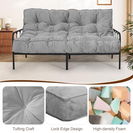 Futon Mattress Full Size 54" x 80", 8" Thick Floor Mattress for Adults, Foldable Sofa Couch Bed with Shredded Foam Filling, Comfy Sleeping Mat for Guest, Camping, Dorm, Light Gray(Frame Not Included) Bliss Homey