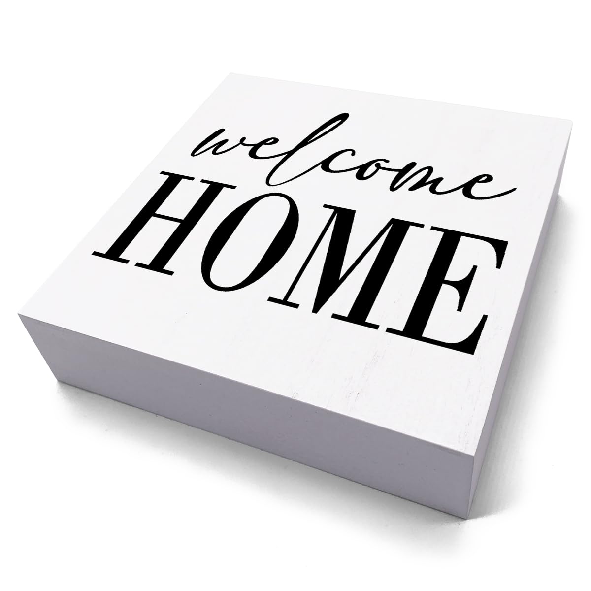 Welcome Home Sign Home Decor Desk Decor Wooden Box Sign Rustic Black Wood White Plaque Box Sign for Women Family Friends Farmhouse Living Room Kitchen Bedroom Shelf Table Decoration - WoodArtSupply