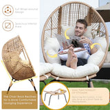 NICESOUL® Wicker Stationary Egg Chair Indoor Outdoor Egg Basket Lounge Chair Oversized Thick Cushions Egg Seat with Legs 440lbs Egg Nest Chair with Ottoman, Boho Rattan Chair for Patio Beige NICESOUL