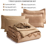 KAKIJUMN Khaki Tufted Comforter Set Queen Size 7 Piece Bed in a Bag, Shabby Chic Boho Comforter and Sheet Set, All Season Soft Microfiber Complete Bedding Set(Khaki,Queen) KAKIJUMN