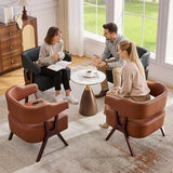JIASTING Barrel Accent Chairs, Brown Leather Chairs with Solid Wood Frame, Mid-Century Modern Wooden Armchair with Wraparound Back, Comfy Office Reading Chair for Living Room, Bedroom (2, Brown) JIASTING