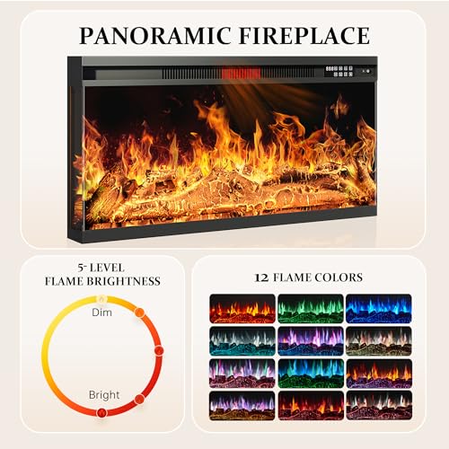 MXV 70'' Fireplace TV Stand, Farmhouse Entertainment Center with 3 Sided Glass TV Stand, Modern Media Console Table with Storage Drawers & Cabinets with LED Flame and Lights for Living Room, White MXV
