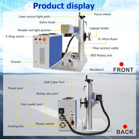 Ovsuqu Fiber Laser Engraver JPT MOPA 60W E2 Fiber Marking Machine with 80mm Rotary Axis Metal Laser Engraving Machine 200x200mm+300x300mm for Metal(JPT MOPA 60W E2) Ovsuqu