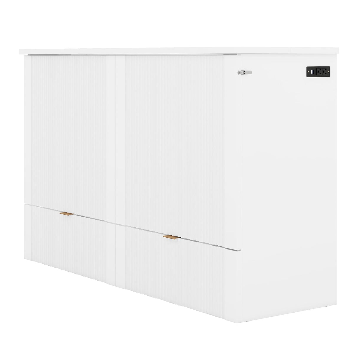 Ball & Cast Murphy Bed Queen Size Folding Wall Chest with Drawer and a Set of Sockets & USB Ports,Wood Hideaway Cabinet Platform Bedframe W/Pulley Structure Design,for Guest Room,Study,Office,White Ball & Cast