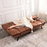 Opoiar Futon Sofa Bed,Lounge Memory Foam Sleeper Couch Room,Convertible Loveseat for Compact Living Spaces Studio Apartment,Dorm,Home Office,Thicker Version Sofabed, 71×33×31.5IN, Brown Opoiar