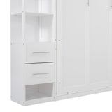 Merax Queen Size Murphy Bed with 4 Storage Drawers, Murphy Bed Queen with Storage Shelves, Adult Murphy Wall Bed with LED Lights, No Box Spring Needed, White Merax